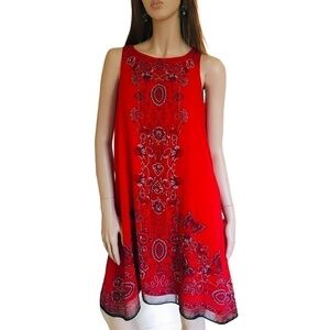 MAX Studio Asymmetrical Handkerchief Hanky Hem Red Graphic Print Butterflies